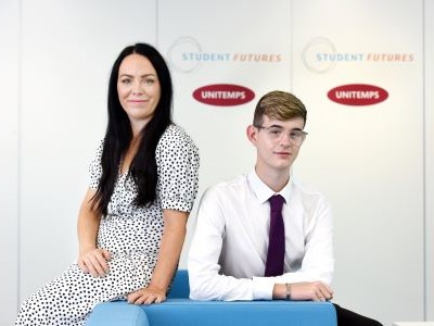 Unitemps staff Katie Kendall and Adam Campbell. Link to Student recruitment agency offering paid employment  opportunities launched at Teesside University.