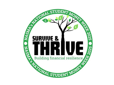 National Student Money Week 2025 - 'Survive and thrive' logo. Link to National Student Money Week, 3 – 7 March 2025.