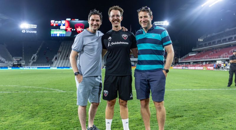 L-R: Professor Paul Chesterton, Luke Jenkinson and Dr Matthew Wright at D.C. United. Link to L-R: Professor Paul Chesterton, Luke Jenkinson and Dr Matthew Wright at D.C. United.