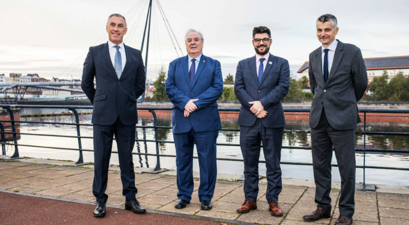 From left - Professor Paul Croney OBE, Vice-Chancellor and Chief Executive, Teesside University; Councillor Bob Cook, Leader, Stockton-on-Tees Borough Council; Mike Greene, Chief Executive, Stockton-on-Tees Borough Council; Professor Steve Cummings, Pro Vice-Chancellor, Teesside University