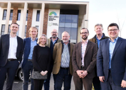 Left to right: Professor David Hughes (Teesside University), Tom O’Neill (Northstar Ventures), Sarah Newbould (British Business Bank), Duncan Noble and Richard Henderson (Lithium Salvage), Dr Ellis Marshall (Teesside University), Simon Robeson (Lithium Salvage) and Michael Dickens (Maven Capital Partners)