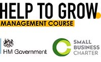 Help to Grow: Management, HM Government, Small Business Charter logos