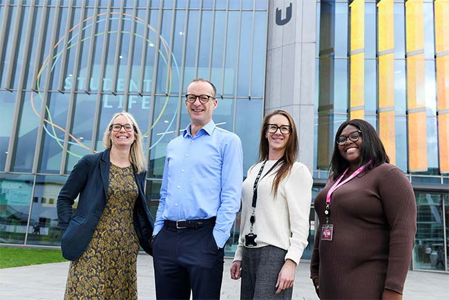 Rosie Jones, Director, Student & Library Services; Professor Mark Simpson, Deputy Vice-Chancellor; Lindsay While, Assistant Director Student Wellbeing and Welfare; Blessing Ihuoma, Studentsâ€™ Union President Wellbeing