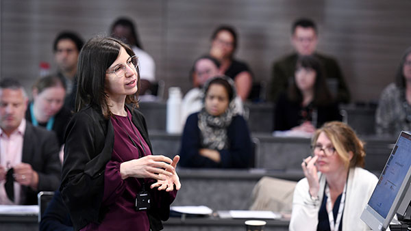 Learn about Intellectual Property and Commercialisation at Teesside University Person speaking at a conference with attendees listening