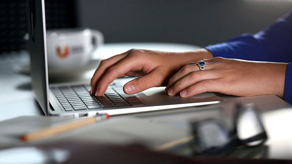 Student using a laptop